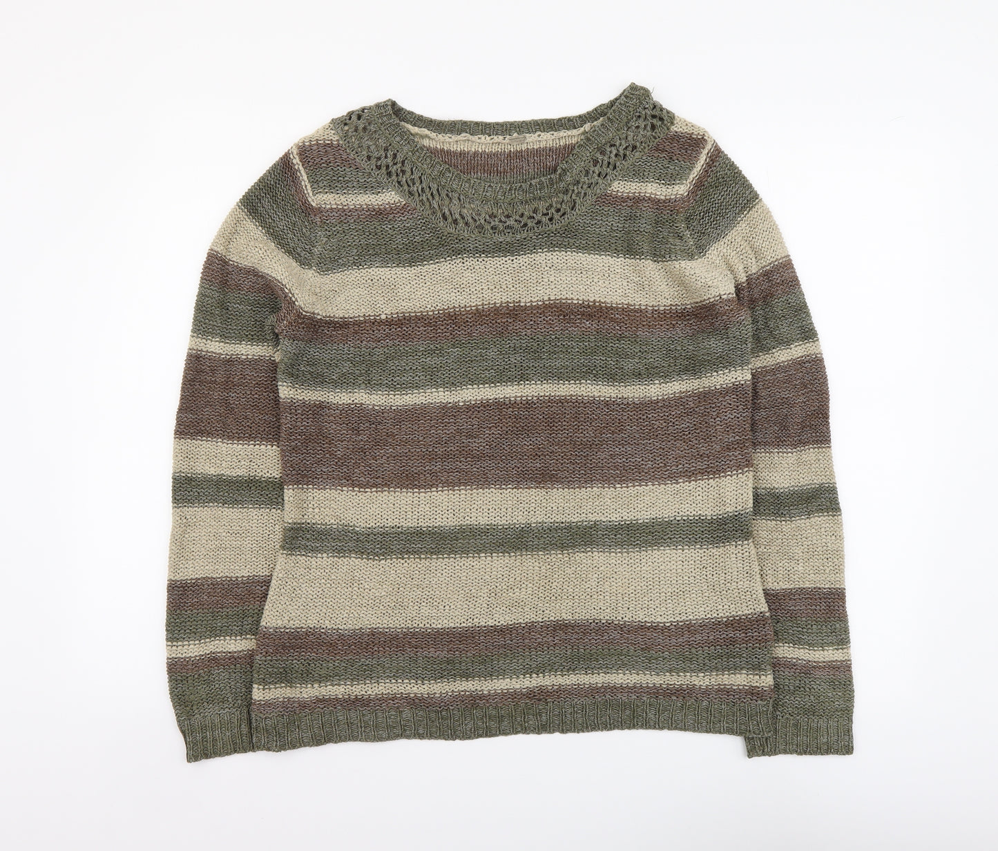 E-vie Womens Multicoloured Round Neck Striped Acrylic Pullover Jumper Size 14
