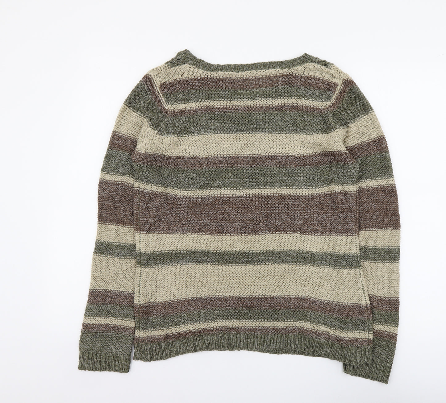 E-vie Womens Multicoloured Round Neck Striped Acrylic Pullover Jumper Size 14