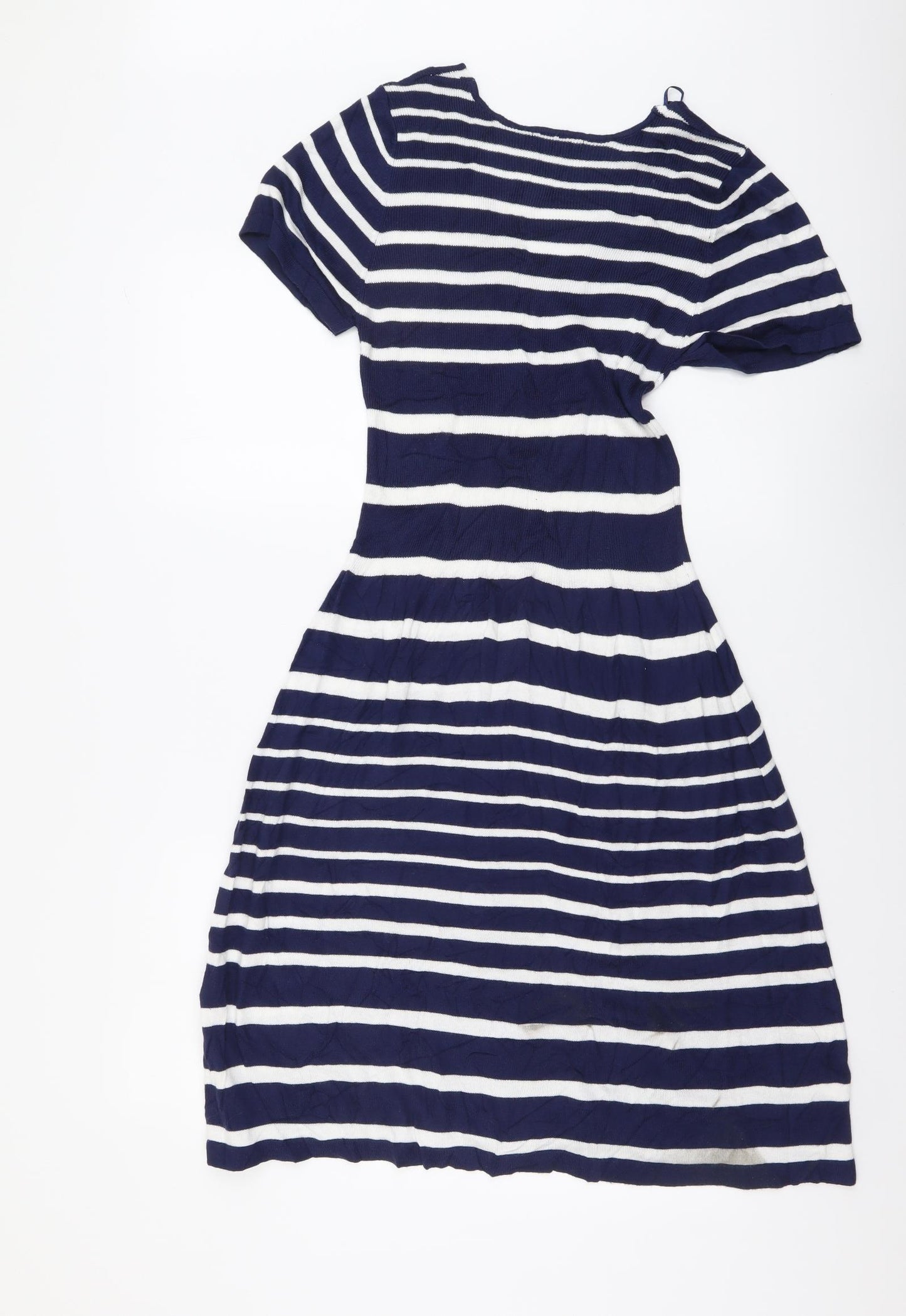 TU Womens Blue Striped Viscose Jumper Dress Size 14 V-Neck Pullover