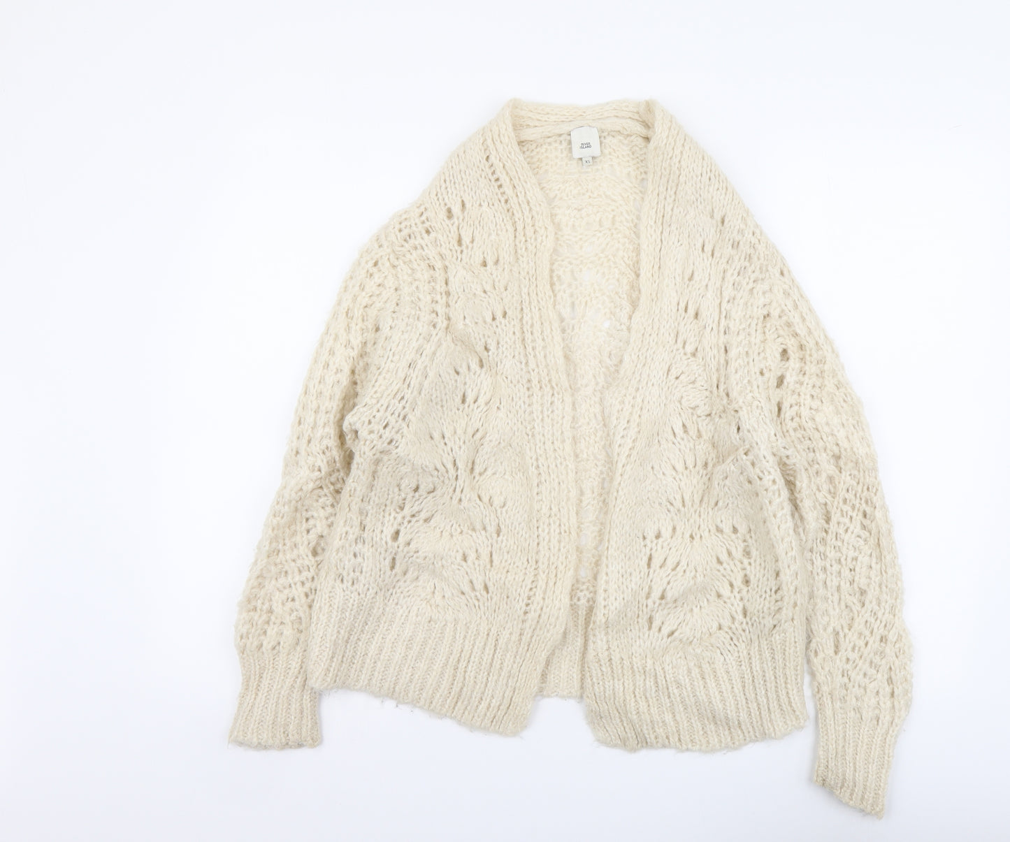 River Island Womens Beige V-Neck Acrylic Cardigan Jumper Size XS