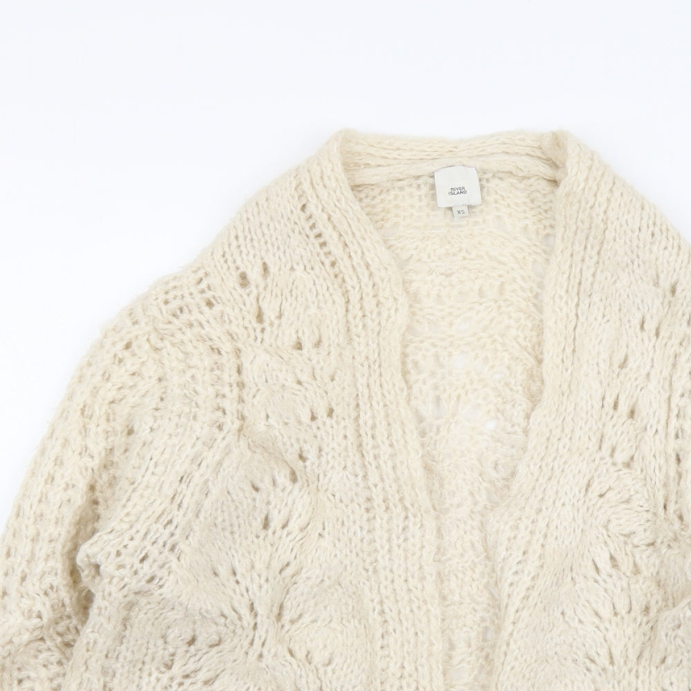 River Island Womens Beige V-Neck Acrylic Cardigan Jumper Size XS