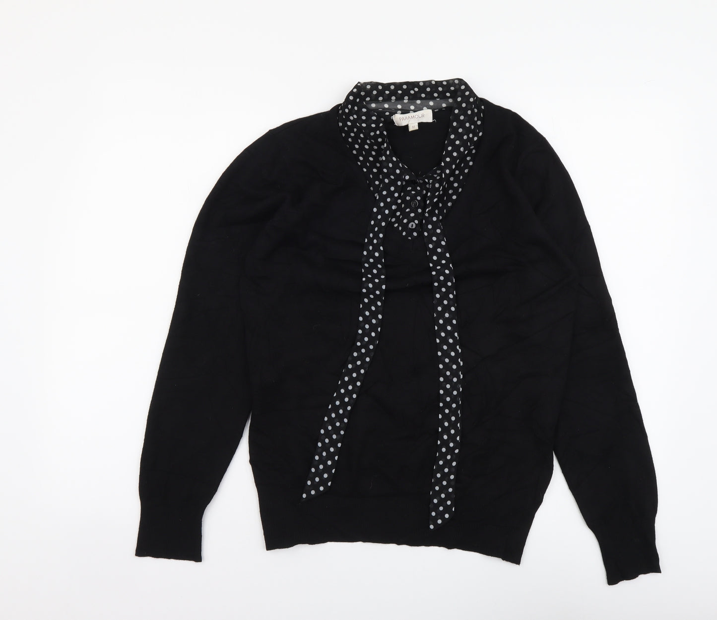 Paramour Womens Black Collared Viscose Pullover Jumper Size M