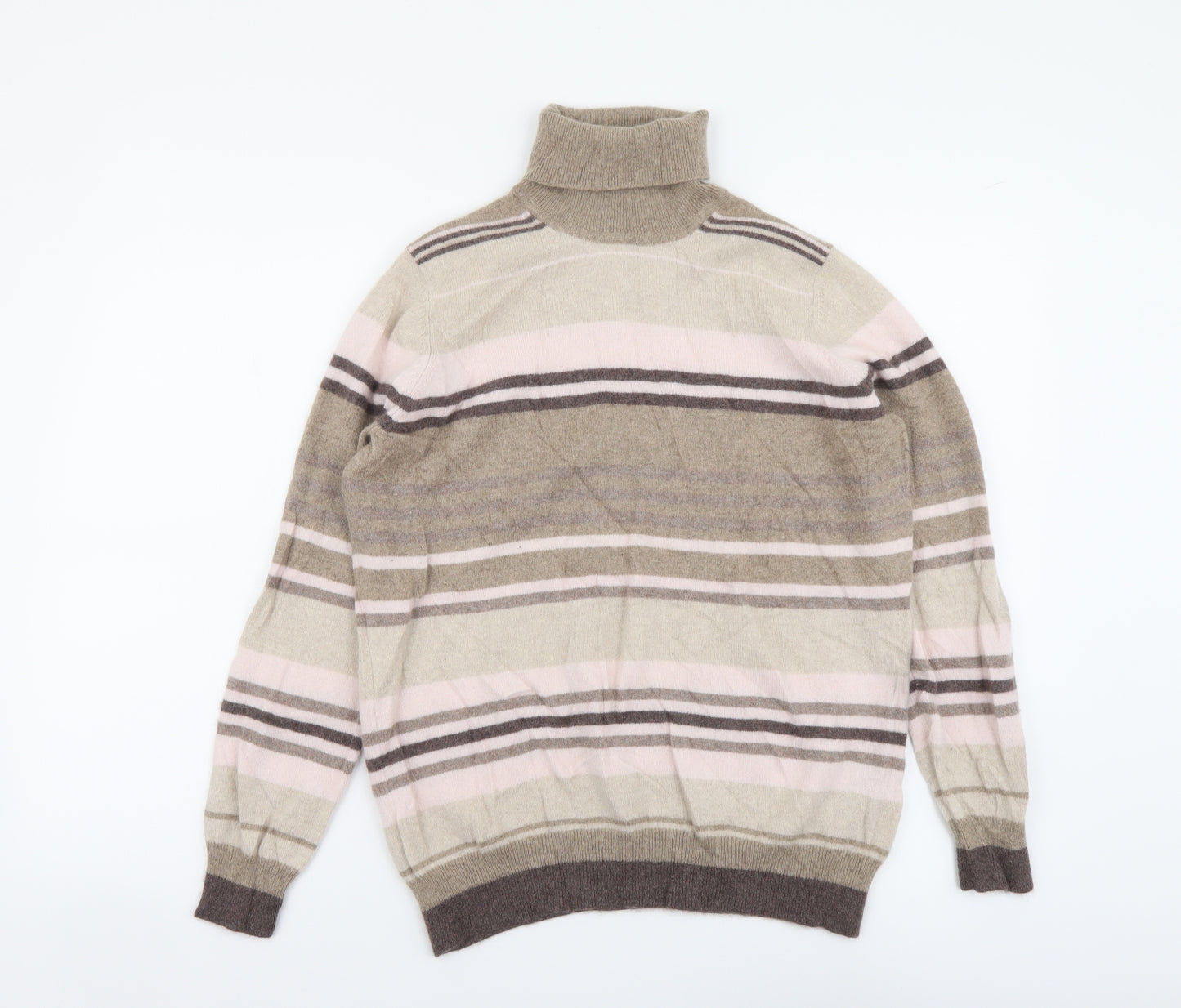 Marks and Spencer Womens Multicoloured Roll Neck Striped Cashmere Pullover Jumper Size 16