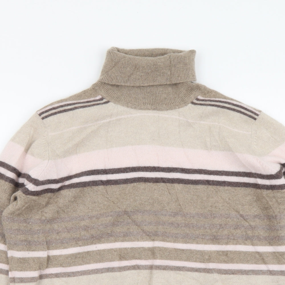 Marks and Spencer Womens Multicoloured Roll Neck Striped Cashmere Pullover Jumper Size 16