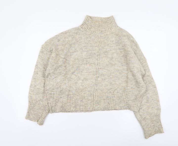 New Look Womens Beige High Neck Polyester Pullover Jumper Size M