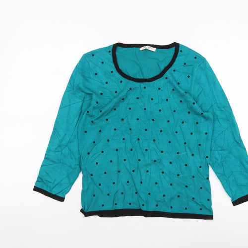 Precis Womens Green Round Neck Polka Dot Viscose Pullover Jumper Size S