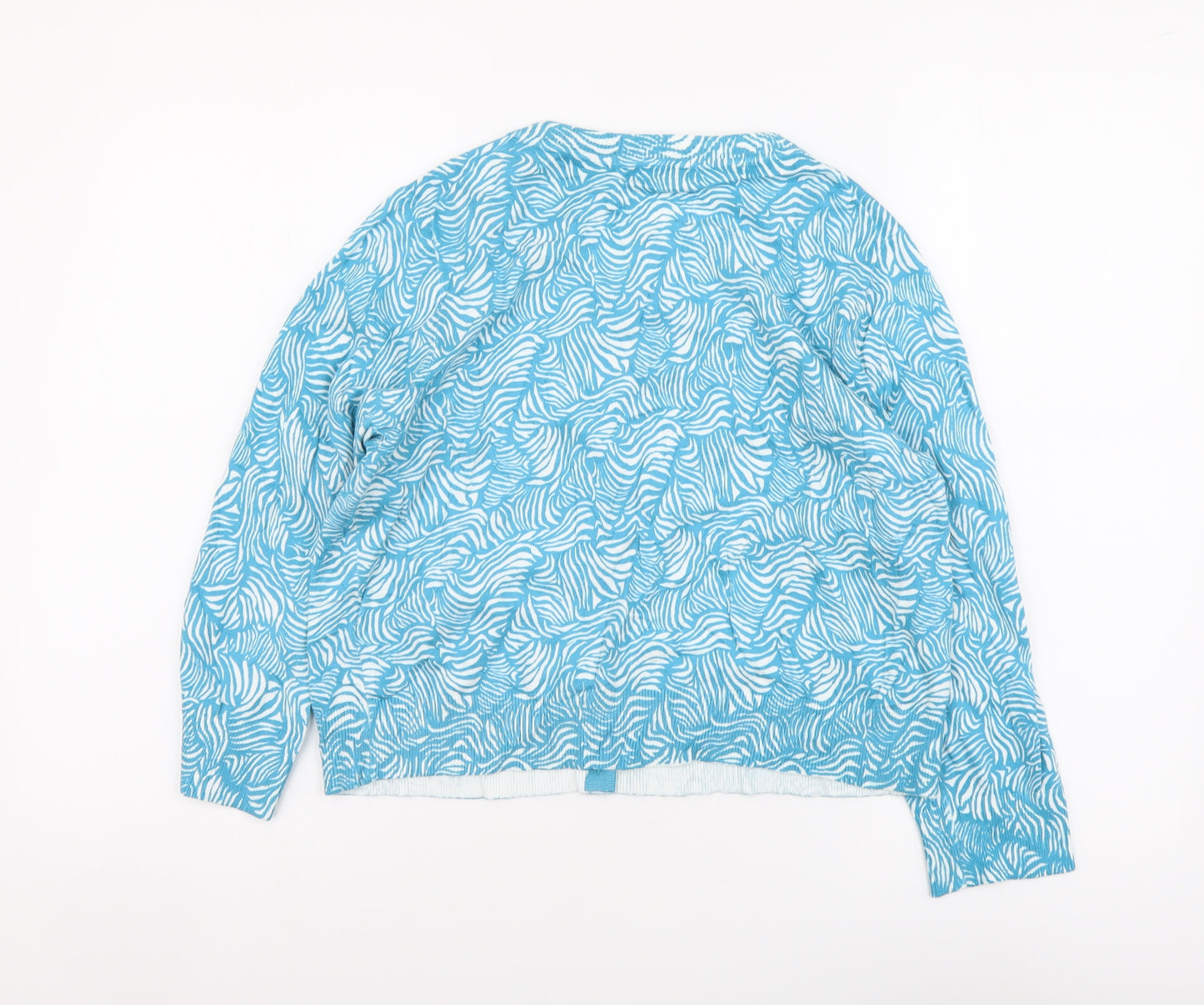 Boden Womens Blue Round Neck Geometric Cotton Cardigan Jumper Size M