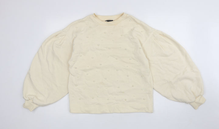 Zara Womens Ivory Cotton Pullover Sweatshirt Size S Pullover - Balloon Sleeves
