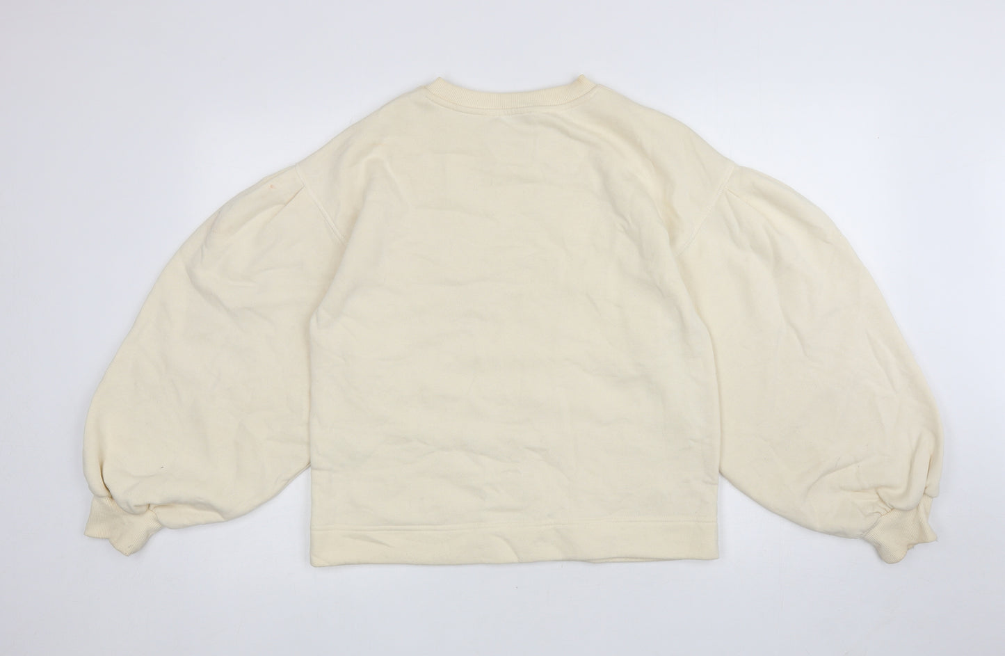 Zara Womens Ivory Cotton Pullover Sweatshirt Size S Pullover - Balloon Sleeves