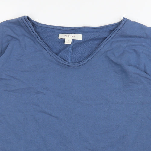 Per Una Womens Blue Scoop Neck Cotton Pullover Jumper Size 8
