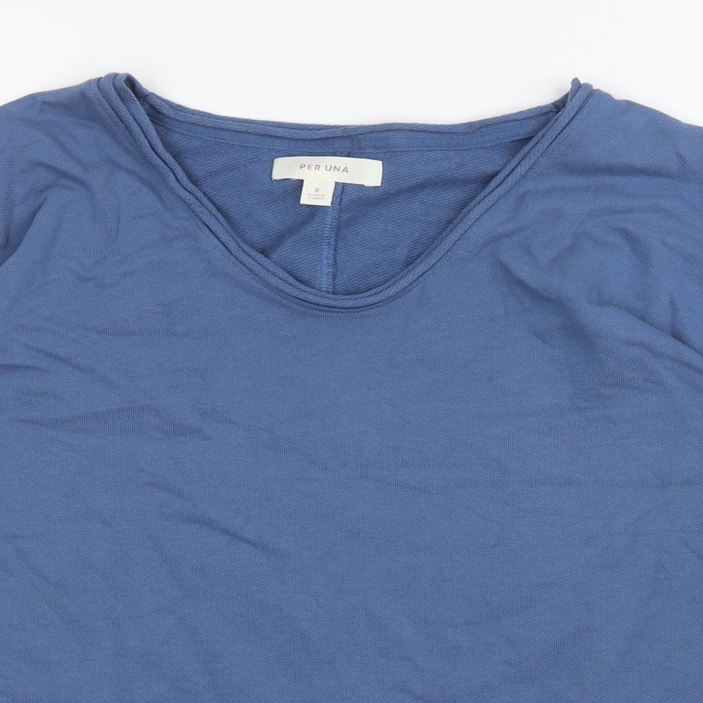 Per Una Womens Blue Scoop Neck Cotton Pullover Jumper Size 8