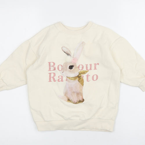 Boboyarn Girls Ivory Polyester Pullover Sweatshirt Size 7 Years Pullover - Rabbit