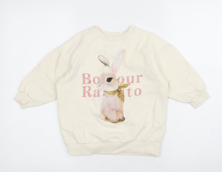 Boboyarn Girls Ivory Polyester Pullover Sweatshirt Size 7 Years Pullover - Rabbit