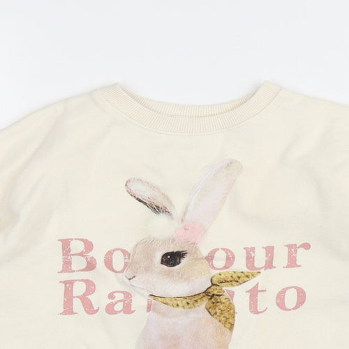 Boboyarn Girls Ivory Polyester Pullover Sweatshirt Size 7 Years Pullover - Rabbit