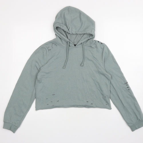 Atmosphere Womens Green Cotton Pullover Hoodie Size 10 Pullover - Ripped detail, Cropped