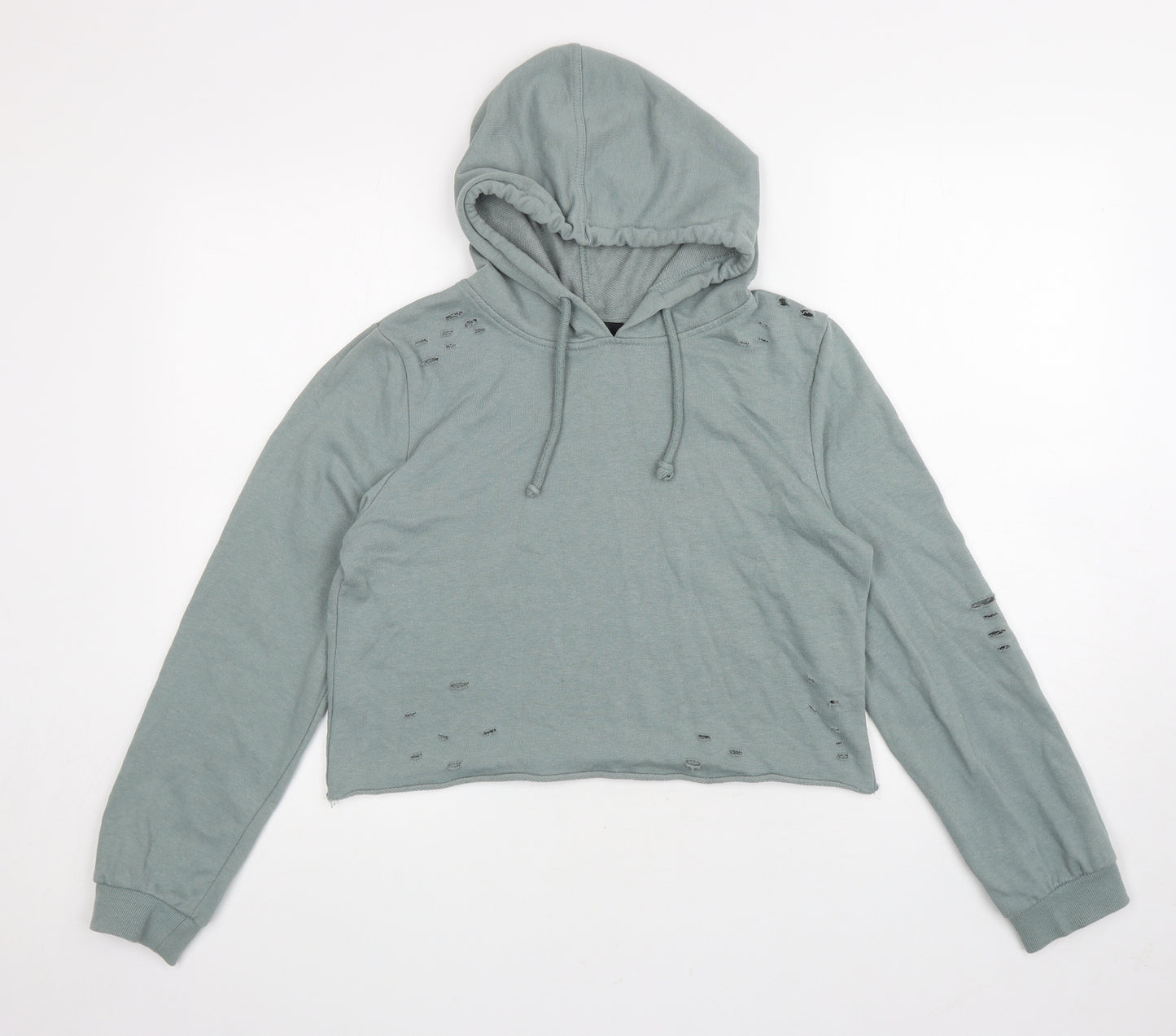 Atmosphere Womens Green Cotton Pullover Hoodie Size 10 Pullover - Ripped detail, Cropped