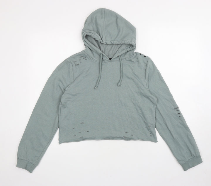 Atmosphere Womens Green Cotton Pullover Hoodie Size 10 Pullover - Ripped detail, Cropped