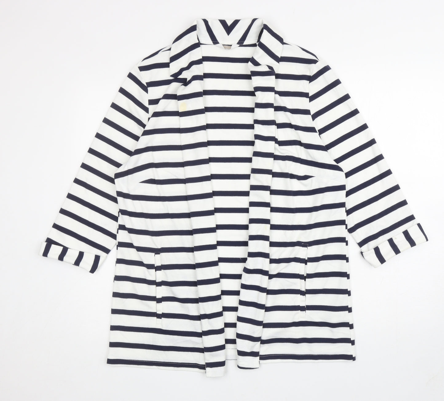 Anthology Womens White V-Neck Striped Polyester Cardigan Jumper Size 18