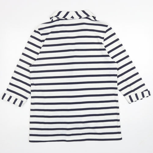 Anthology Womens White V-Neck Striped Polyester Cardigan Jumper Size 18