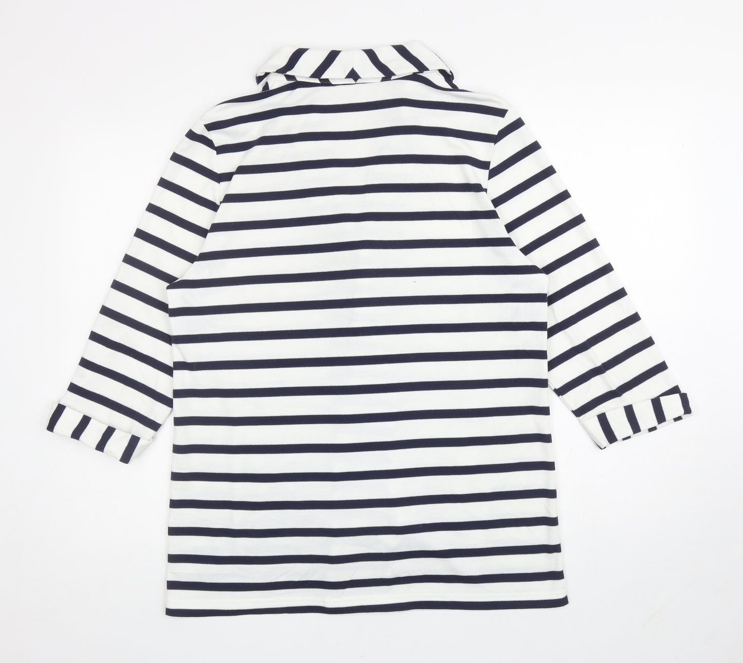 Anthology Womens White V-Neck Striped Polyester Cardigan Jumper Size 18
