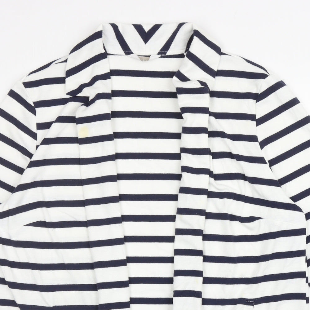 Anthology Womens White V-Neck Striped Polyester Cardigan Jumper Size 18