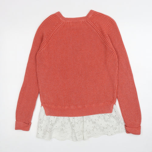 Papaya Womens Pink Round Neck Acrylic Pullover Jumper Size M - Lace trim