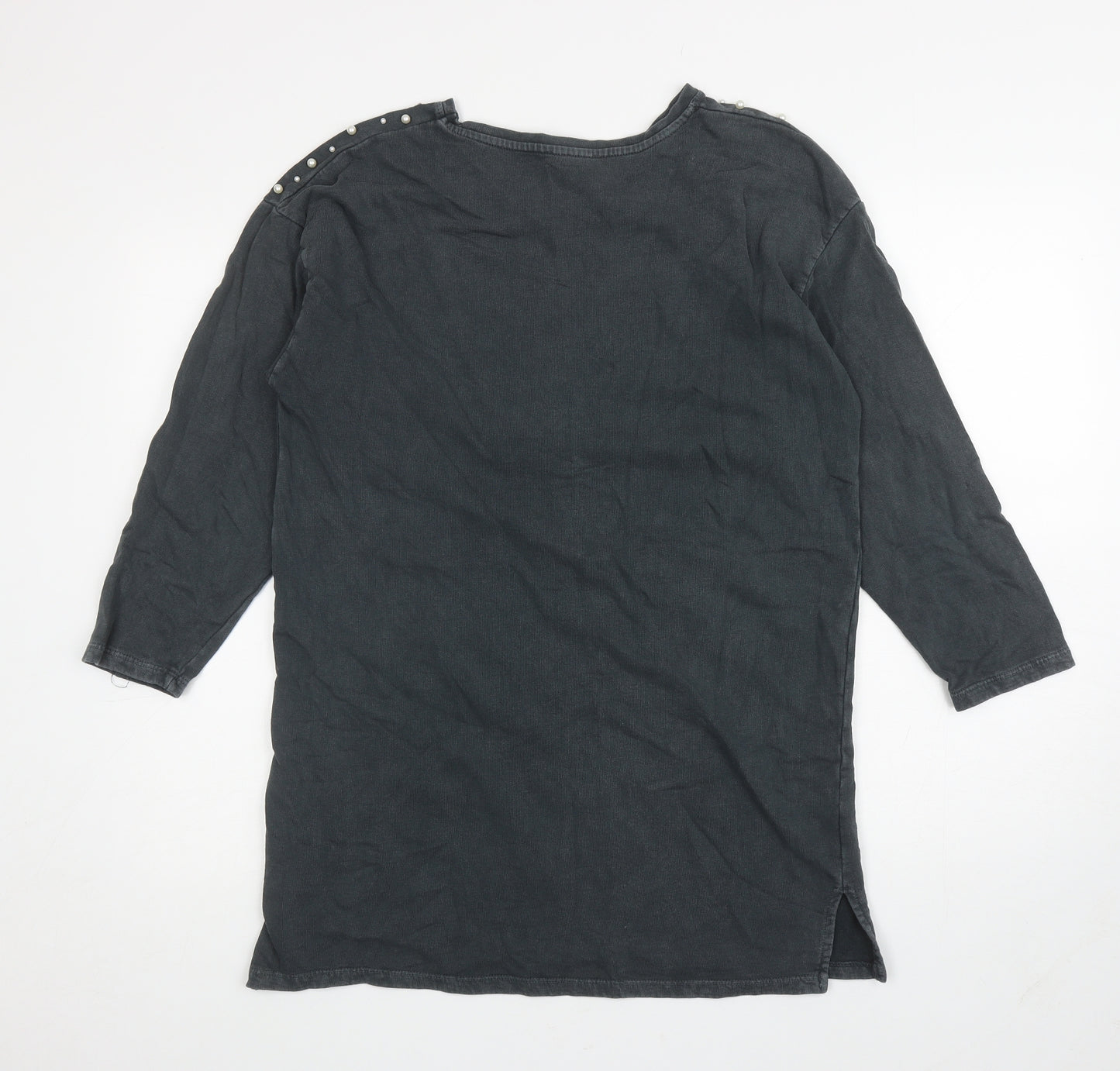 New Look Womens Grey Cotton Tunic Sweatshirt Size 10 Pullover - Embellished Shoulders