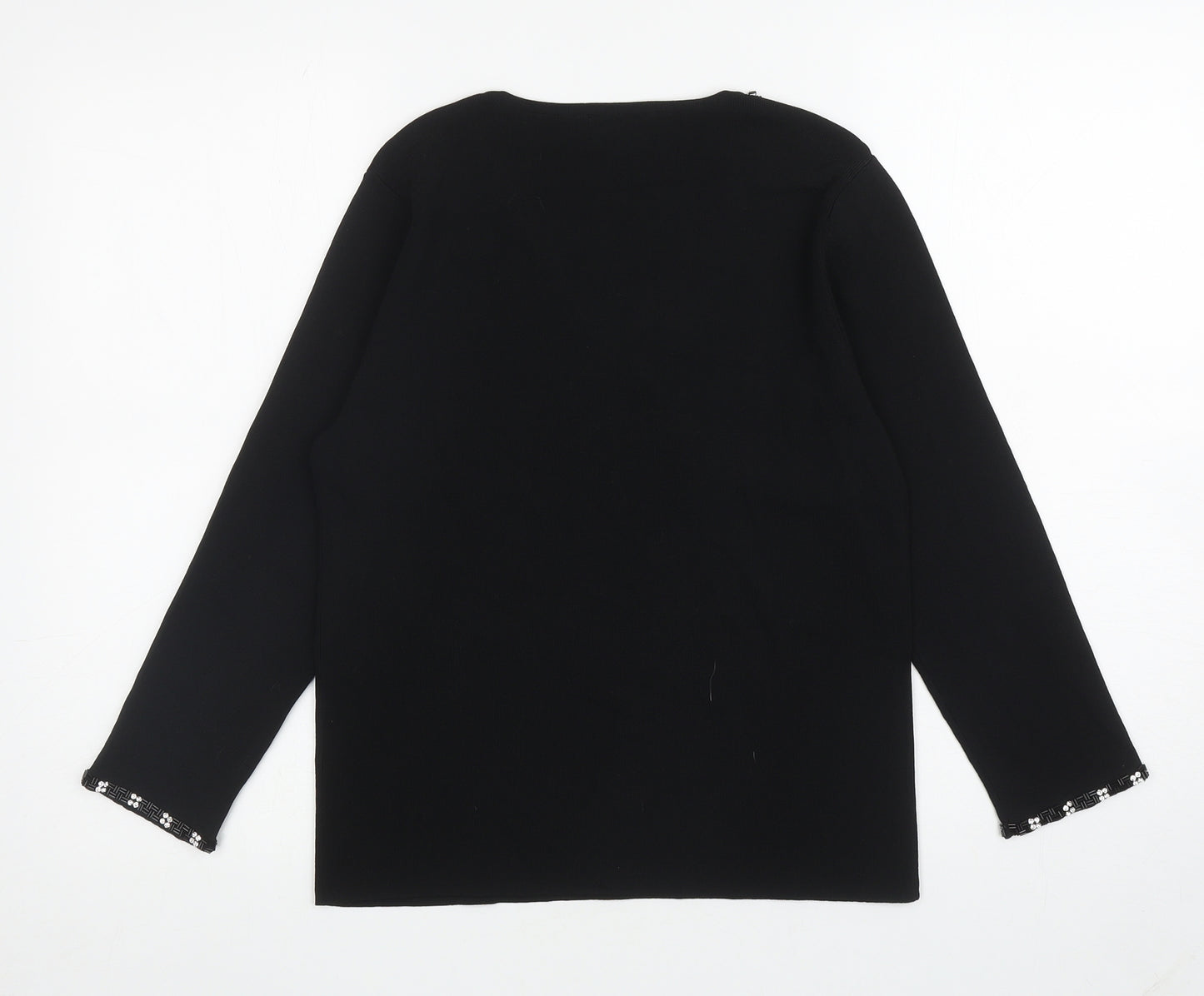 Casamia Womens Black Viscose Basic T-Shirt Size S V-Neck - Embellished Neckline And Cuffs