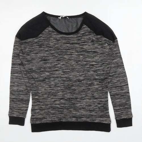 New Look Womens Grey Striped Cotton Pullover Sweatshirt Size 8 Pullover