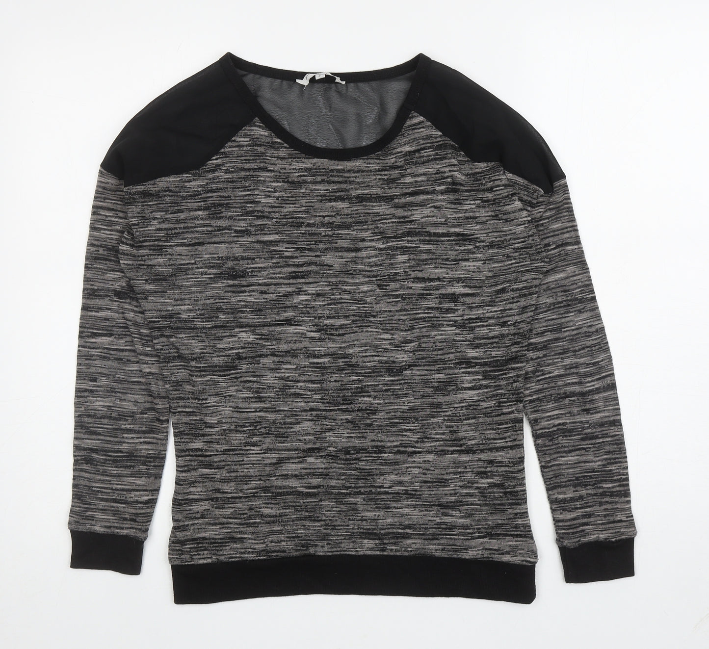 New Look Womens Grey Striped Cotton Pullover Sweatshirt Size 8 Pullover