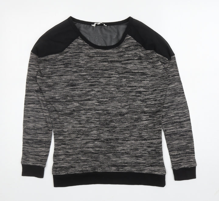 New Look Womens Grey Striped Cotton Pullover Sweatshirt Size 8 Pullover