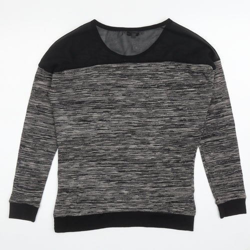 New Look Womens Grey Striped Cotton Pullover Sweatshirt Size 8 Pullover