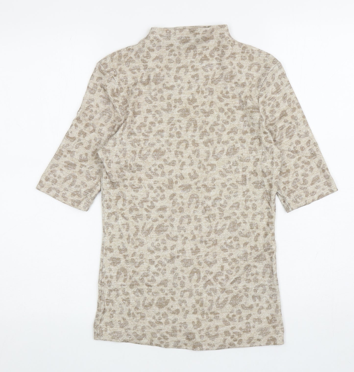 Marks and Spencer Womens Beige Mock Neck Animal Print Viscose Pullover Jumper Size 6 - Leopard Print