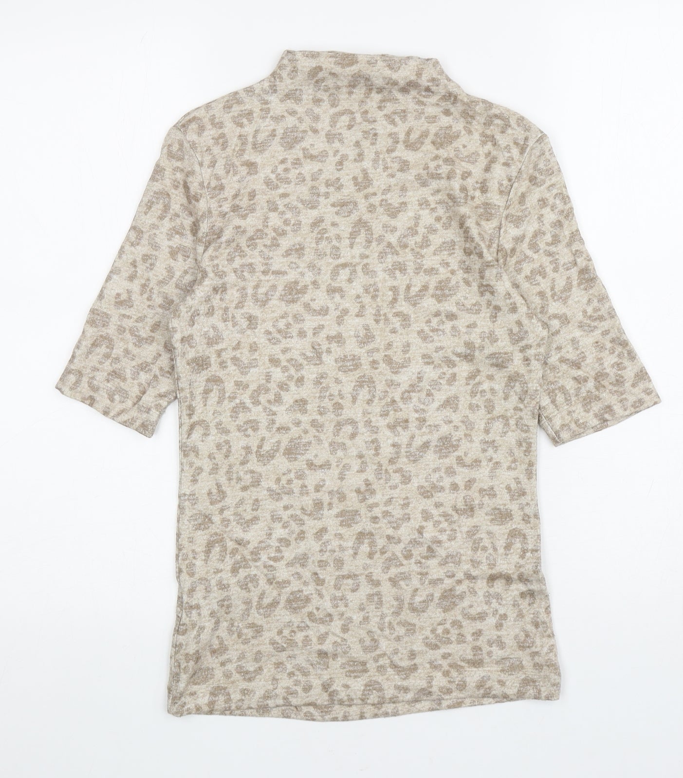 Marks and Spencer Womens Beige Mock Neck Animal Print Viscose Pullover Jumper Size 6 - Leopard Print