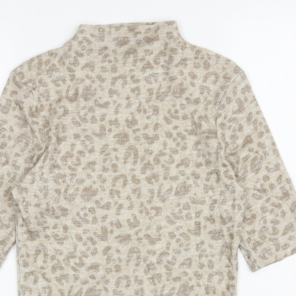 Marks and Spencer Womens Beige Mock Neck Animal Print Viscose Pullover Jumper Size 6 - Leopard Print