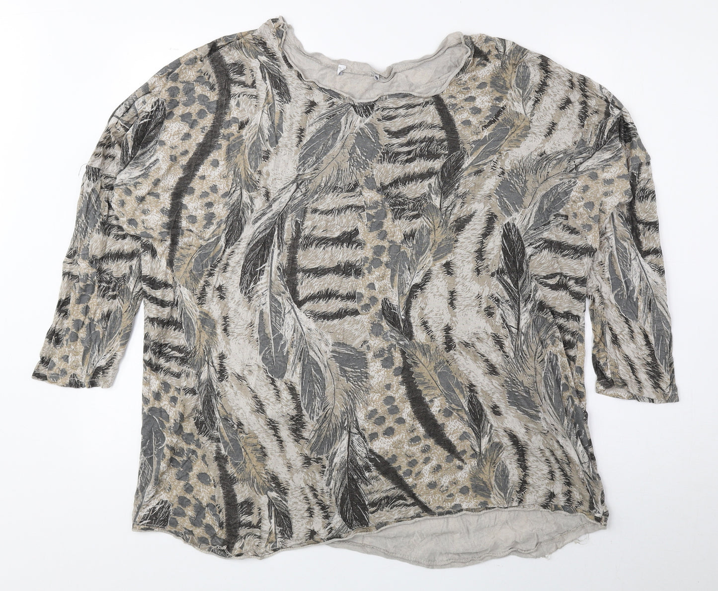 Preworn Womens Brown Animal Print Viscose Basic Blouse One Size Round Neck - Tiger Print