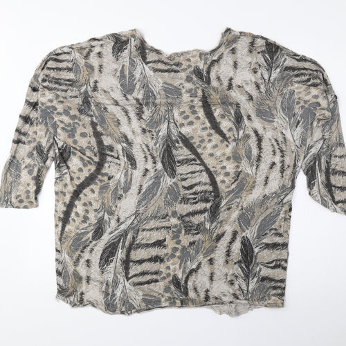 Preworn Womens Brown Animal Print Viscose Basic Blouse One Size Round Neck - Tiger Print