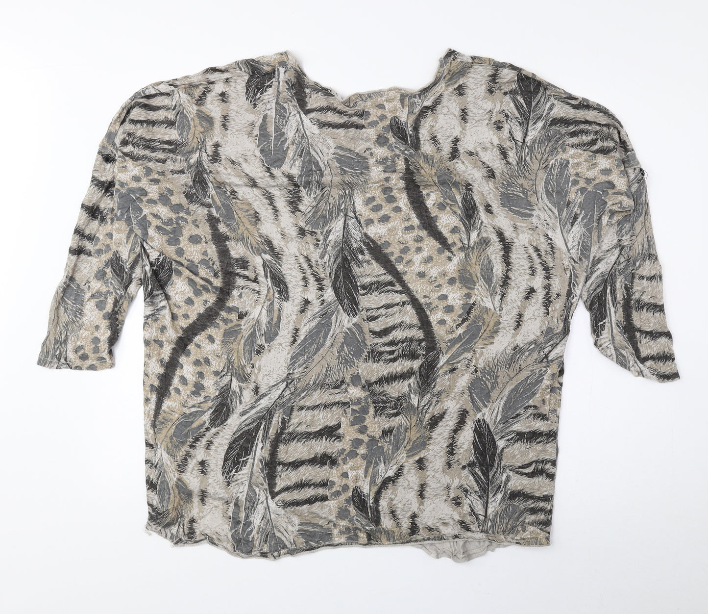 Preworn Womens Brown Animal Print Viscose Basic Blouse One Size Round Neck - Tiger Print