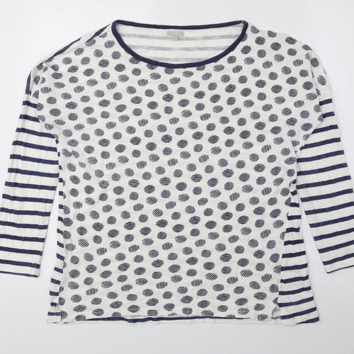 OVS Womens Blue Geometric Polyester Basic Button-Up Size M Round Neck