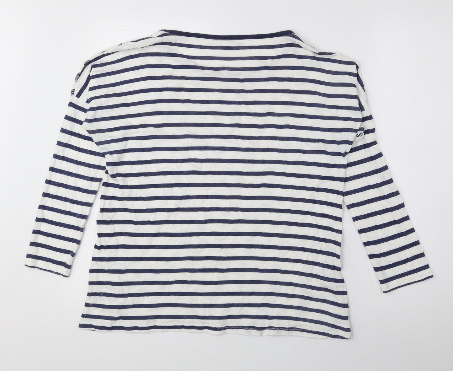 OVS Womens Blue Geometric Polyester Basic Button-Up Size M Round Neck