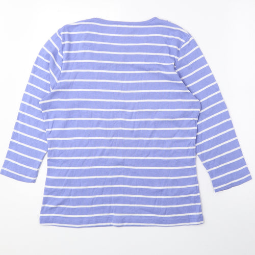 First Avenue Womens Blue Striped Polyester Basic Blouse Size M Round Neck