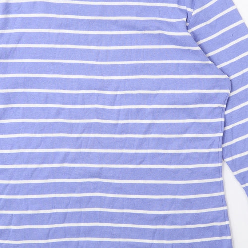 First Avenue Womens Blue Striped Polyester Basic Blouse Size M Round Neck