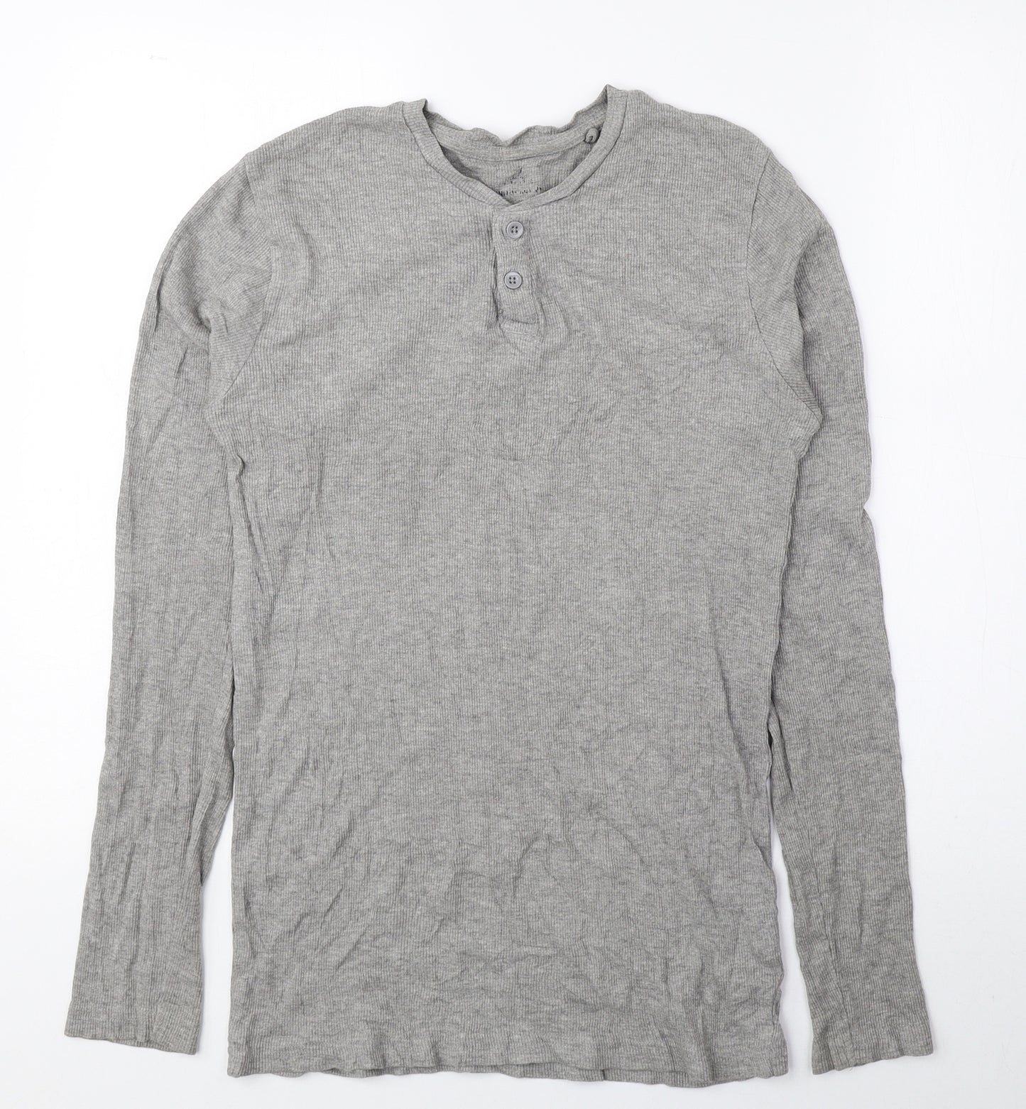 Preworn Womens Grey Cotton Basic Blouse Size M Round Neck