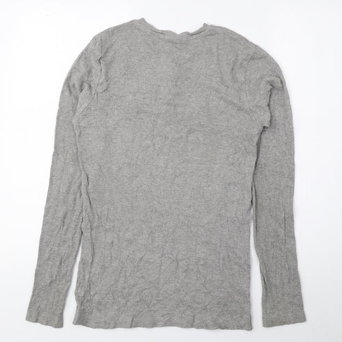 Preworn Womens Grey Cotton Basic Blouse Size M Round Neck