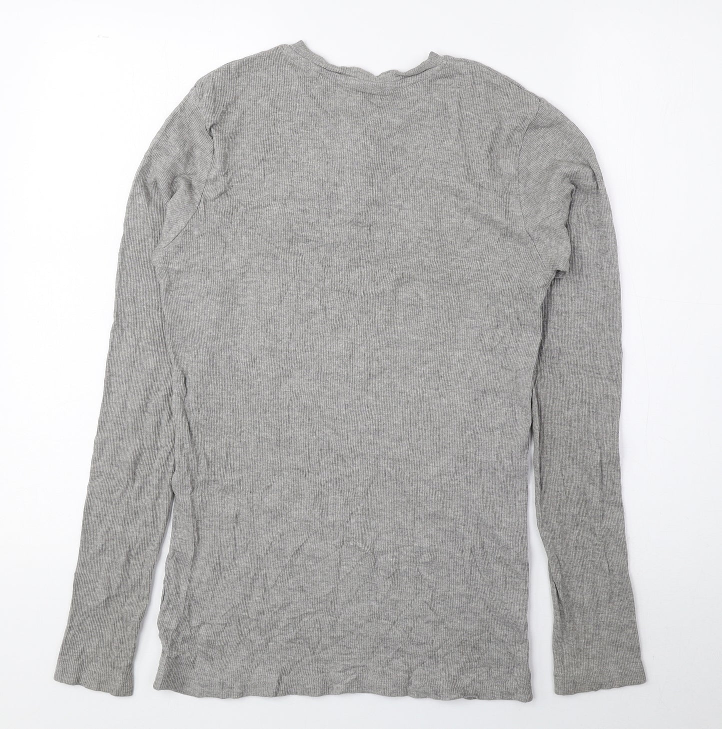 Preworn Womens Grey Cotton Basic Blouse Size M Round Neck