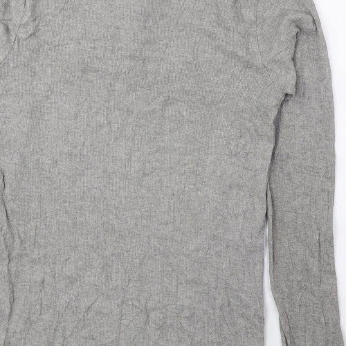 Preworn Womens Grey Cotton Basic Blouse Size M Round Neck