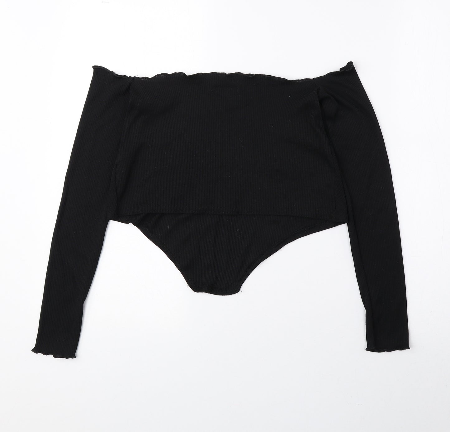 PRETTYLITTLETHING Womens Black Polyester Cropped Blouse Size 8 Off the Shoulder