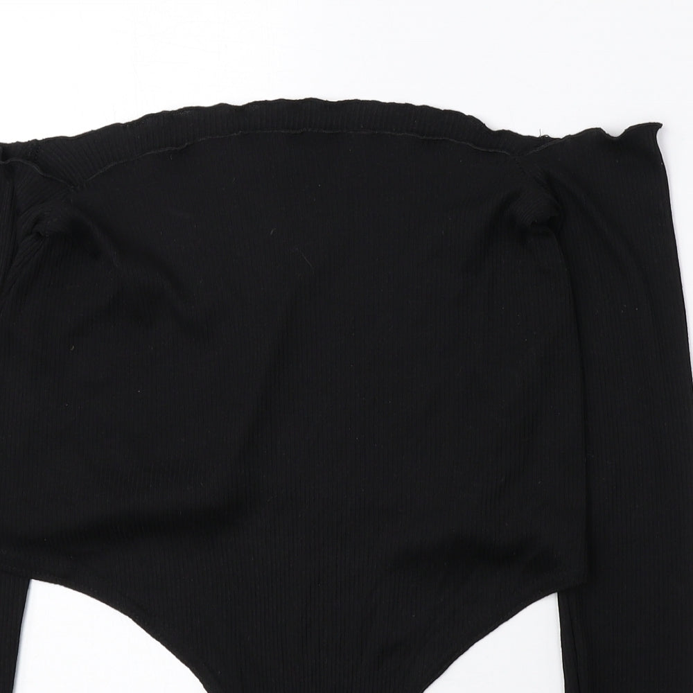 PRETTYLITTLETHING Womens Black Polyester Cropped Blouse Size 8 Off the Shoulder