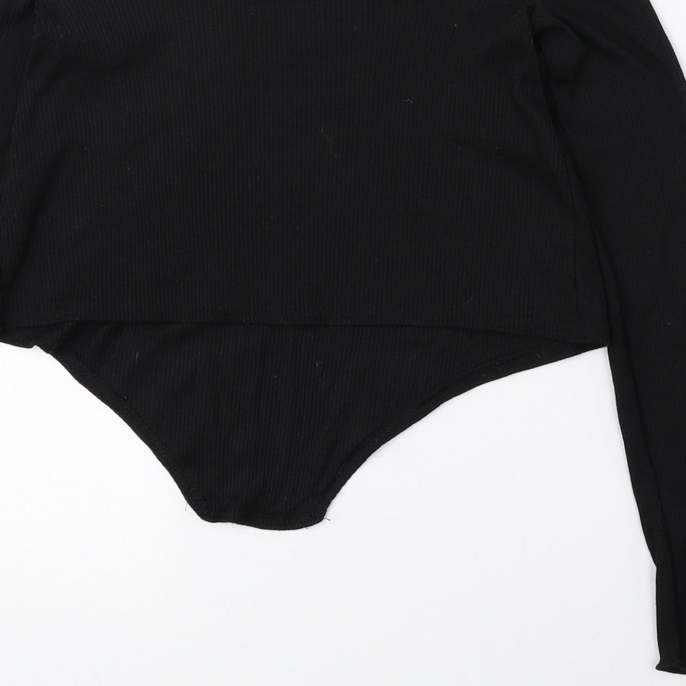 PRETTYLITTLETHING Womens Black Polyester Cropped Blouse Size 8 Off the Shoulder
