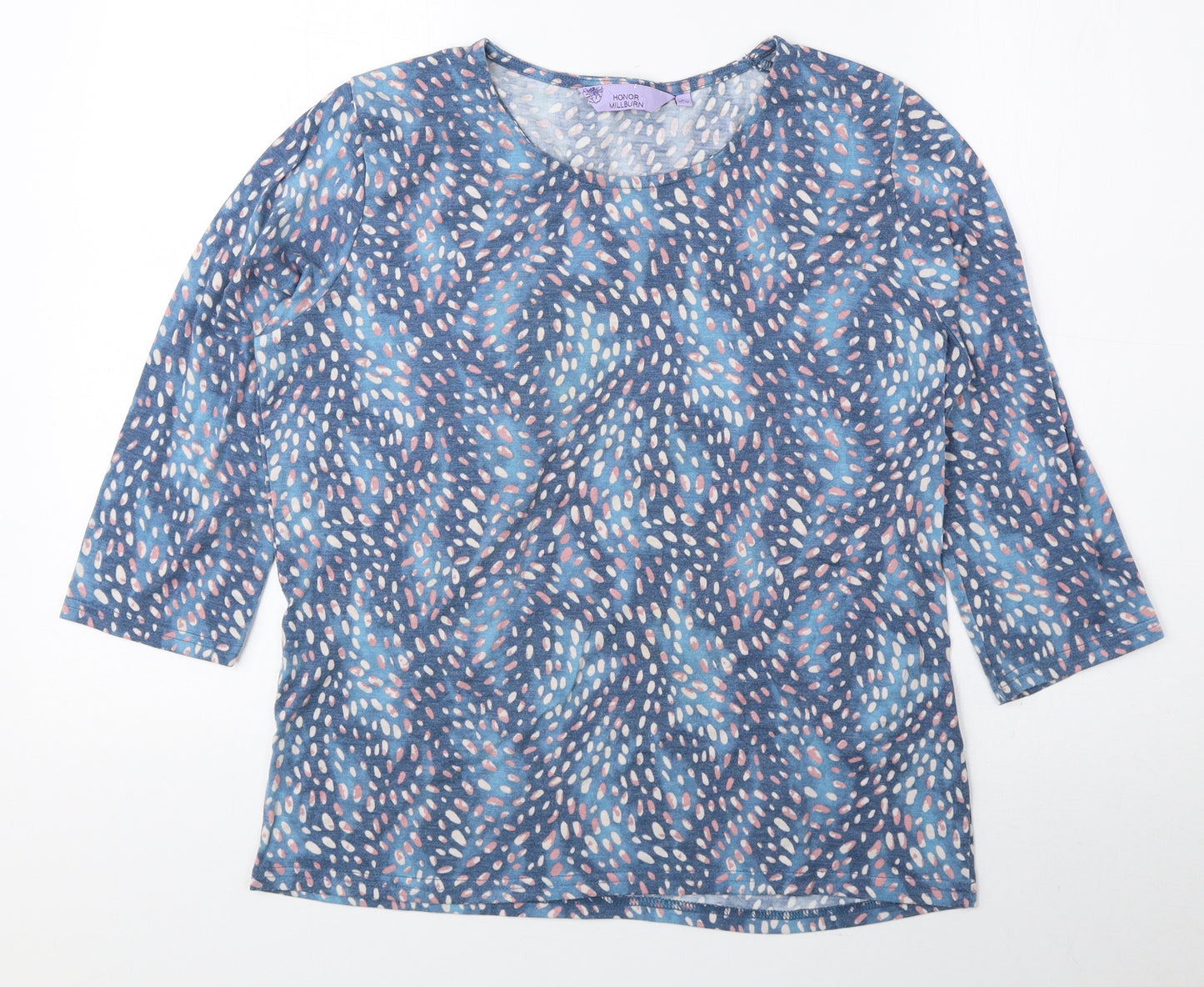 Honor Milburn Womens Blue Geometric Polyester Basic Blouse Size S Round Neck